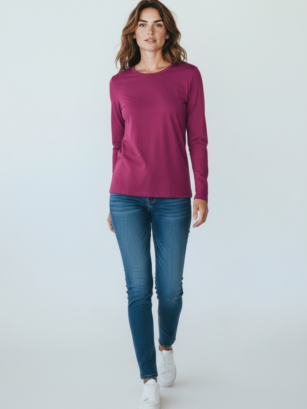 Talbots Long-Sleeve Crewneck Top in maroon red